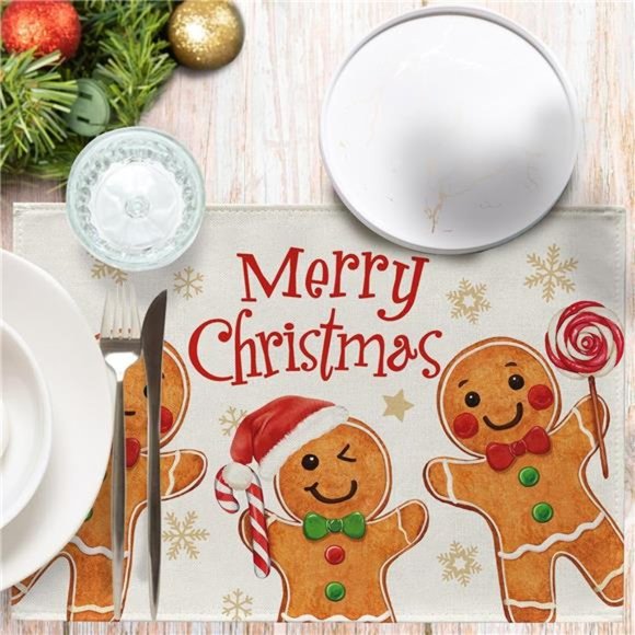 Set of 4 | Gingerbread Man Placemats 12 x 18 Inches | Merry Christmas Decor - Picture 3 of 7